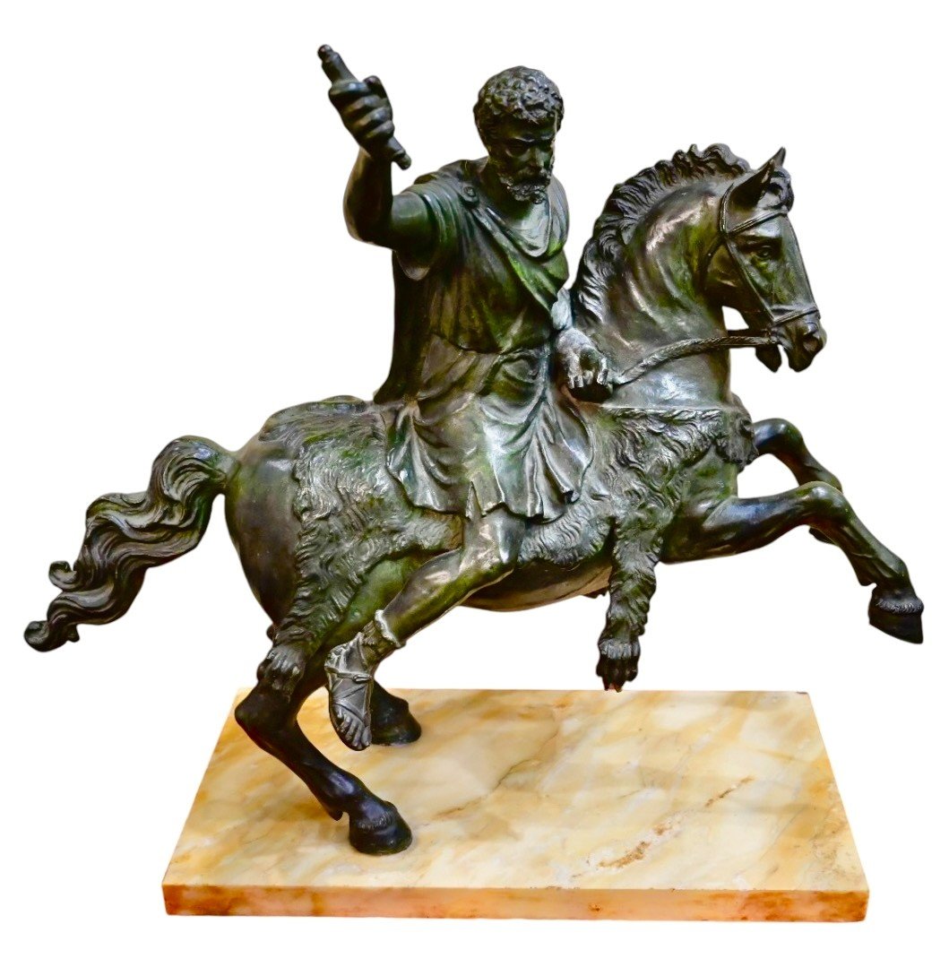 Bronze Sculpture Depicting Roman Emperor On Horseback - Italy Late 19th Century